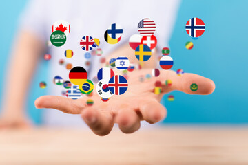 Poster - Hand holding digital flags, representing global reach and international collaboration.