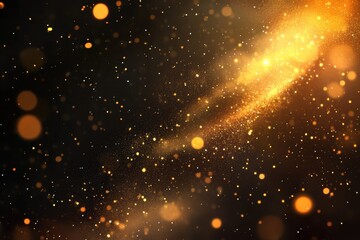 Poster - Beautiful defocused golden lights shimmering over a dark background creating a magical atmosphere, Defocused Golden Lights Over Dark Background
