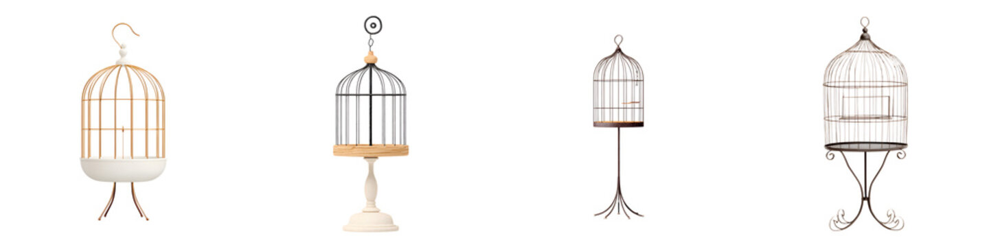 Vintage Decorative Birdcages Set on White Background