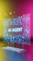 Poster - Futuristic depiction of an ai agent concept with keyboard and circuit board design.