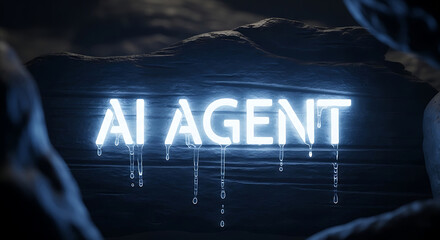 Poster - Glowing ai agent neon sign set against dark textured background with dramatic lighting