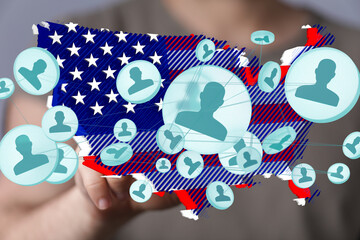 Poster - Visual representation of a nationwide network.  Ideal for social media, communication, and connection concepts.