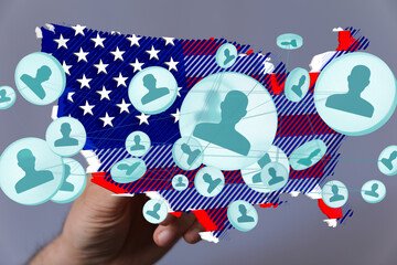Poster - Illustrative image depicting a network of US citizens connected across the country.