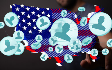 Poster - Visual representation of social connections across the United States. Network, community, USA.