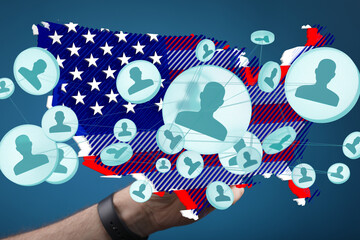 Poster - Visual representation of social connections and networking within the United States.