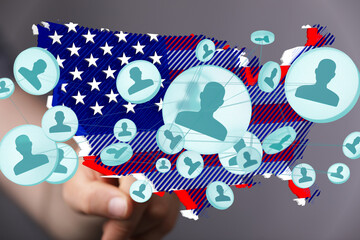 Poster - Visual representation of social media connections across the United States, highlighting demographic data.
