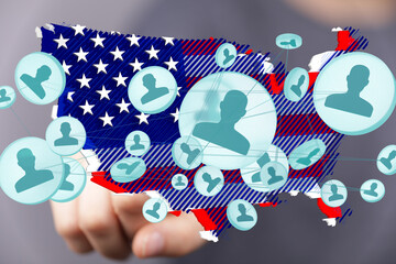 Poster - Visual representation of a social network across the United States. Ideal for articles about connectivity, community, or national identity.