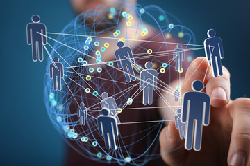 Poster - Visual representation of a global network connecting people and data points.  Ideal for business, technology, and social media.