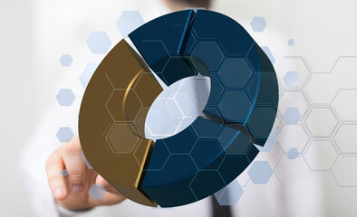 Poster - A 3D pie chart visualization on a digital interface, showing business data analysis.