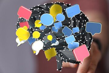 Leinwandbilder - Conceptual image: interconnected speech bubbles represent global communication, networking, and the exchange of ideas.