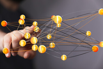 Poster - Abstract image depicting a complex network, interconnected nodes, and digital technology.