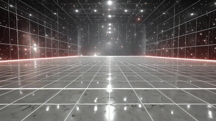 Poster - Virtual Reality Space With Glowing Floor and Starry Backdrop Generative AI