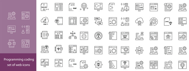 Web Development Line Editable Icons set. Vector illustration in modern thin line style of technology related icons: software, design, programming, and more. Isolated on transparent background.