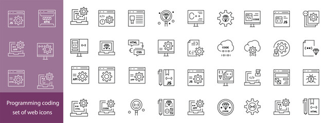 Web Development Line Editable Icons set. Vector illustration in modern thin line style of technology related icons: software, design, programming, and more. Isolated on transparent background.
