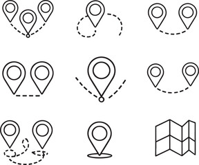 Poster - Black and White Location Icon Set Depicting Route Planning and Navigation Solutions for Maps Applications and GPS Tracking Technologies in Vector Format