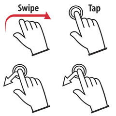 Poster - Illustrations showing hand gestures including swipe with arrow tap and drag gestures on a touch screen device
