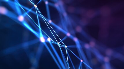 Fototapete - Abstract representation of interconnected blue lines and nodes creating a digital network background