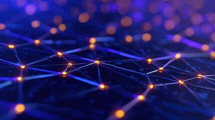 Fototapete - Abstract digital network with glowing nodes and connections against a dark blue background