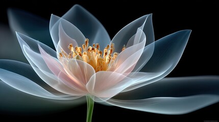 Fototapete - Delicate glass flower showcases intricate petals and light transitions, creating an ethereal effect in a fantasy-inspired setting