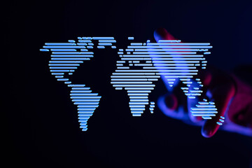 Poster - Abstract image of a digital world map, highlighting global connectivity and networking.