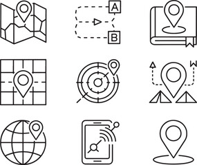 Poster - Diverse Representation of Location and Navigation Icons Embodying Route Planning Destination Discovery and Global Positioning in a Clean Minimalist Style for Wayfinding