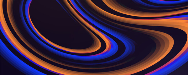 Poster - Abstract black background with flowing blue and orange lines