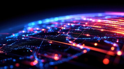 Fototapete - Abstract digital representation of a global network with vibrant lines and glowing nodes