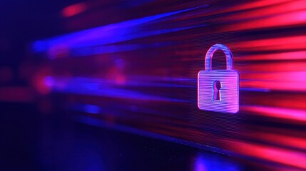 Fototapete - Abstract representation of digital security with a glowing padlock amidst vibrant light streaks
