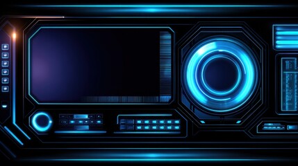 Poster - Futuristic control panel with glowing blue accents, featuring various buttons and screens