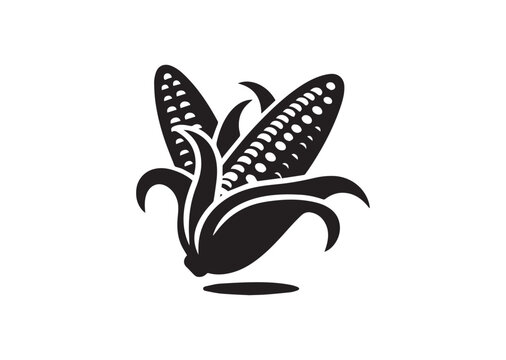 Corn with open husks silhouette vector, Corn with open husks icon illustrator