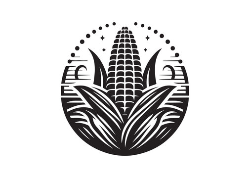 Corn with open husks silhouette vector, Corn with open husks icon illustrator