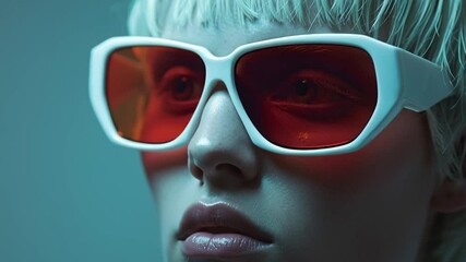 Poster - Stylish Model Showcases Unique Eyewear Design With Vibrant Colors Generative AI