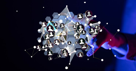 Poster - Hand holding digital network. Social media, connection, global communication concept.