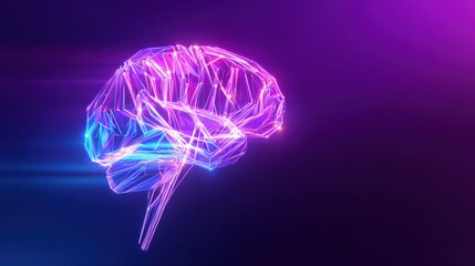 Fototapete - Futuristic digital brain illustration with vibrant neon colors against a dark background