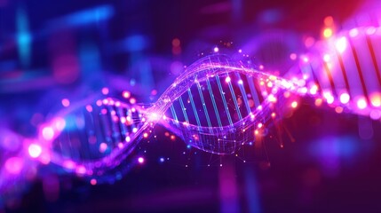 Aufkleber - Colorful abstract representation of DNA strands with glowing particles in a digital environment
