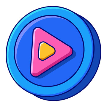 Play button icon with blue circle and pink triangle yellow accent vector