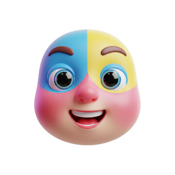 Colorful cartoon face exhibiting a diverse palette of pastel tones and smooth gradients