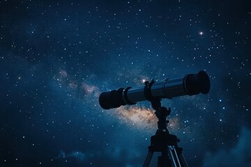 Poster - telescope under a starry night sky capturing breathtaking cosmic wonders, telescope under starry nig