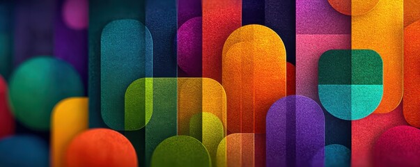 Poster - Colorful abstract geometric shapes on a dynamic dark background