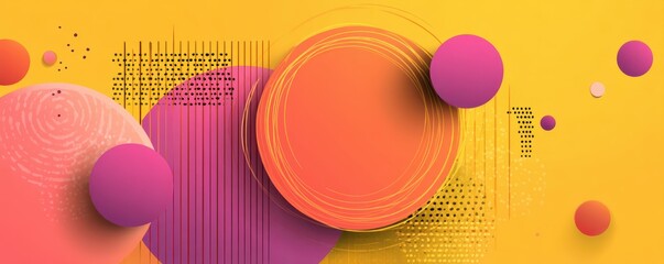 Poster - Abstract dynamic geometric shapes with vibrant yellow and orange backgrounds