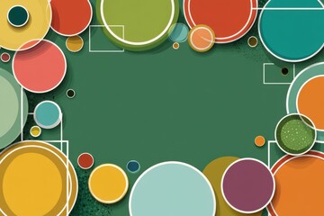 Poster - Colorful geometric circles and squares on a layered green background