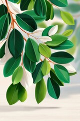 Poster - Vivid green and white leaves on blurred nature background