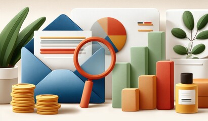 Poster - Creative arrangement of financial data and analysis tools with vibrant graphics