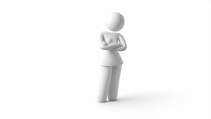 Poster - 3D White Figure with Crossed Arms, Isolated on White Background