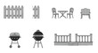 © Nazwa - Backyard barbecue elements illustration with furniture,grills and fence for design