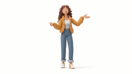 Poster - Animated 3D Woman Gesturing, Expressing Uncertainty, Isolated on White