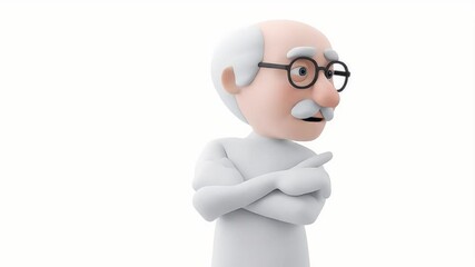 Poster - Animated Cartoon Character Pointing, Expressing Doubt, on White Background