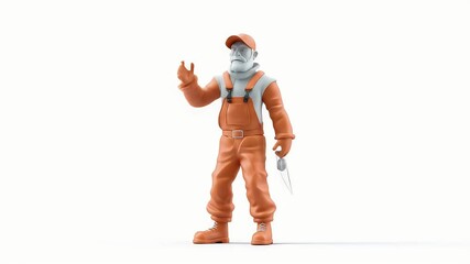 Poster - Animated Worker Poses: Saluting, Holding, and Standing on White Background.