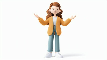 Poster - Cartoon Woman Shrugging: 3D Rendered Character Expressing Confusion