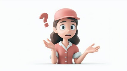 Poster - Cartoon Woman with Question Mark: Confusion, Uncertainty, Doubt, Puzzlement.
